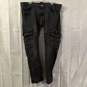 Rocawear Mens Black Jeans 40x32 (fit 38x29) Distressed Industrial Ribbed